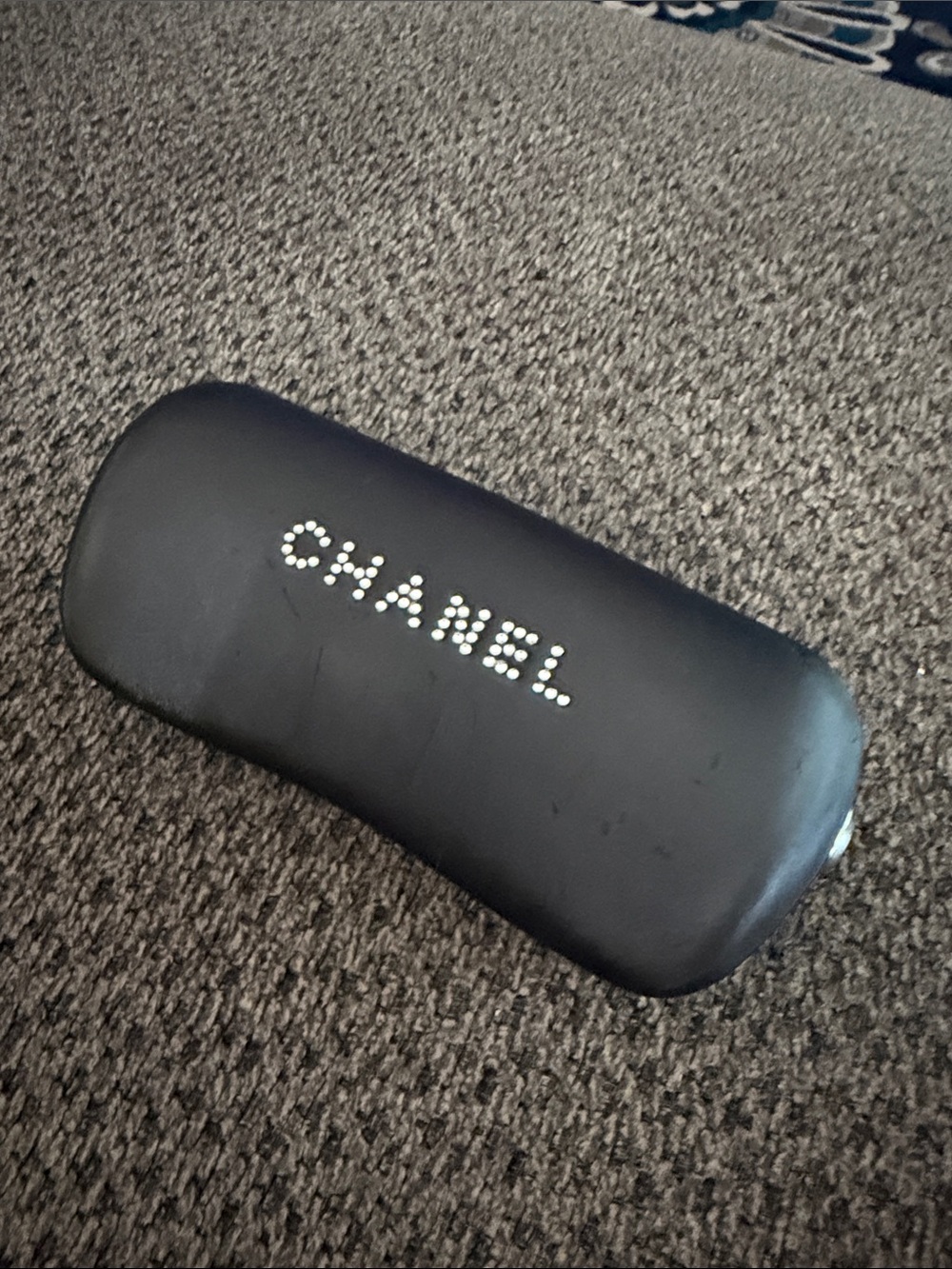 CHANEL Black Hard  Sunglasses Case w/crystal-Logo & cloth bag